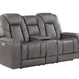 Daniel Triple Power Leather Theater Loveseat - Gray