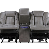 Daniel Triple Power Leather Theater Loveseat - Gray