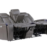 Daniel Triple Power Leather Theater Loveseat - Gray
