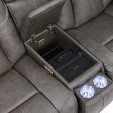 Daniel Triple Power Leather Theater Loveseat - Gray