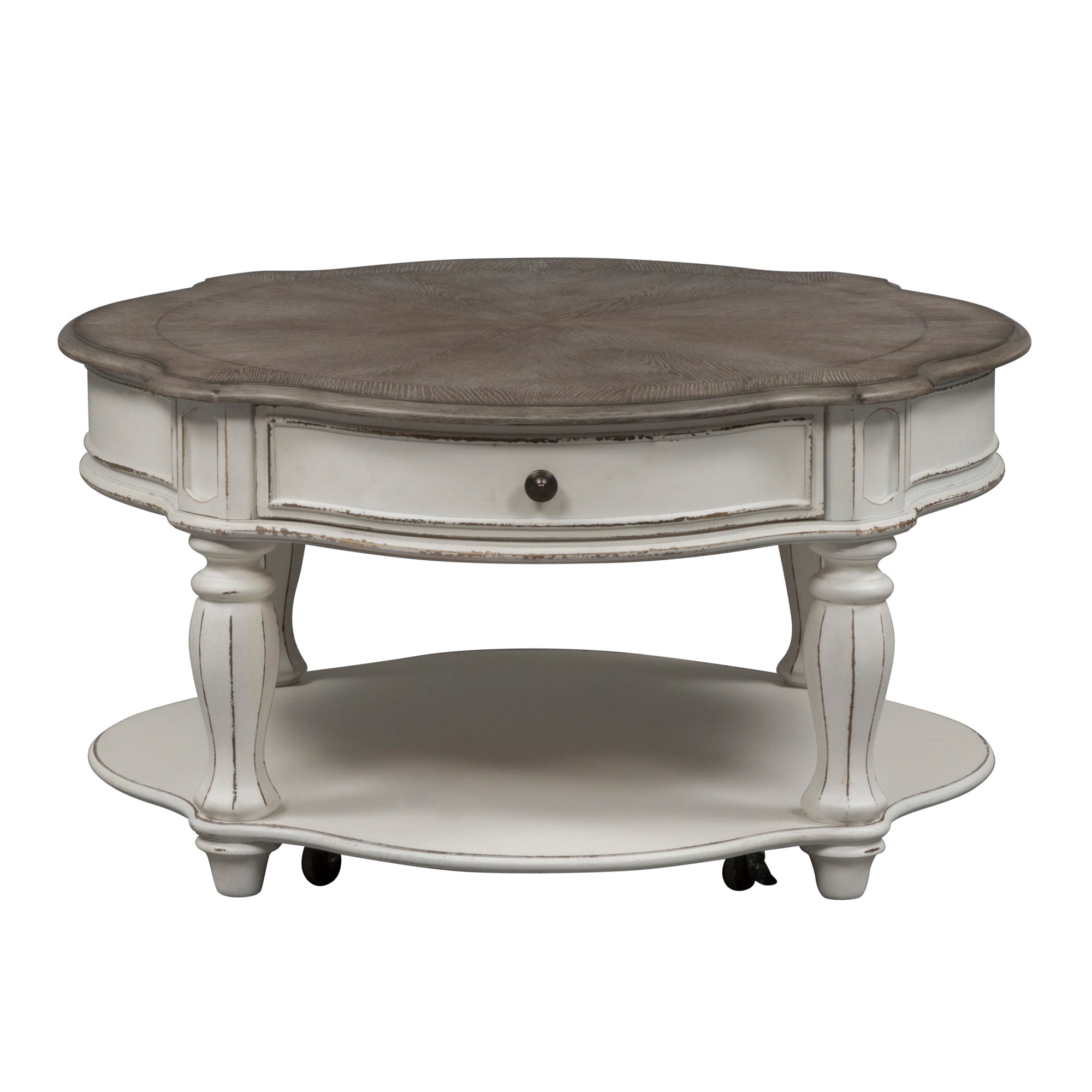 Liberty Furniture - Magnolia Manor Round Cocktail Table - Antique White - White|Dark Brown Wood - Tables