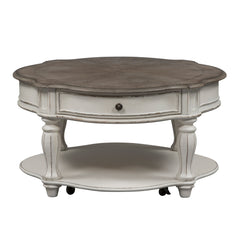 Liberty Furniture - Magnolia Manor Round Cocktail Table - Antique White - White|Dark Brown Wood - Tables