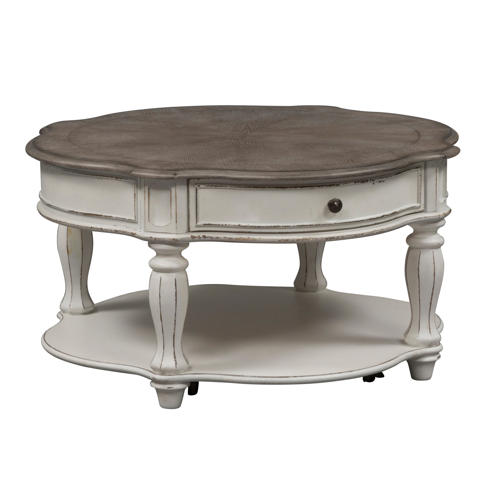 Liberty Furniture - Magnolia Manor Round Cocktail Table - Antique White - White|Dark Brown Wood - Tables - Additional View 3