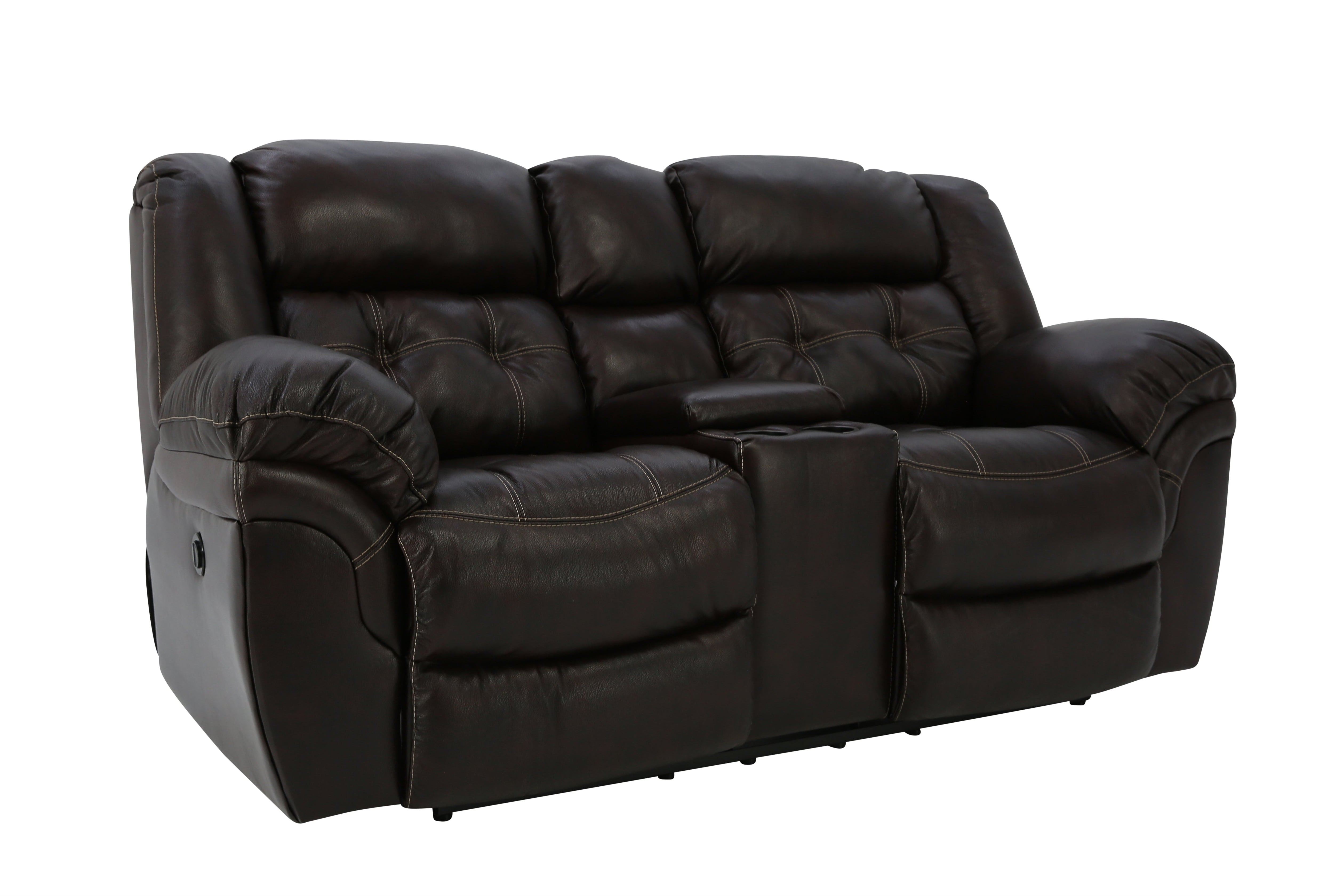 Hudson Leather Power Loveseat With Console - Chocolate