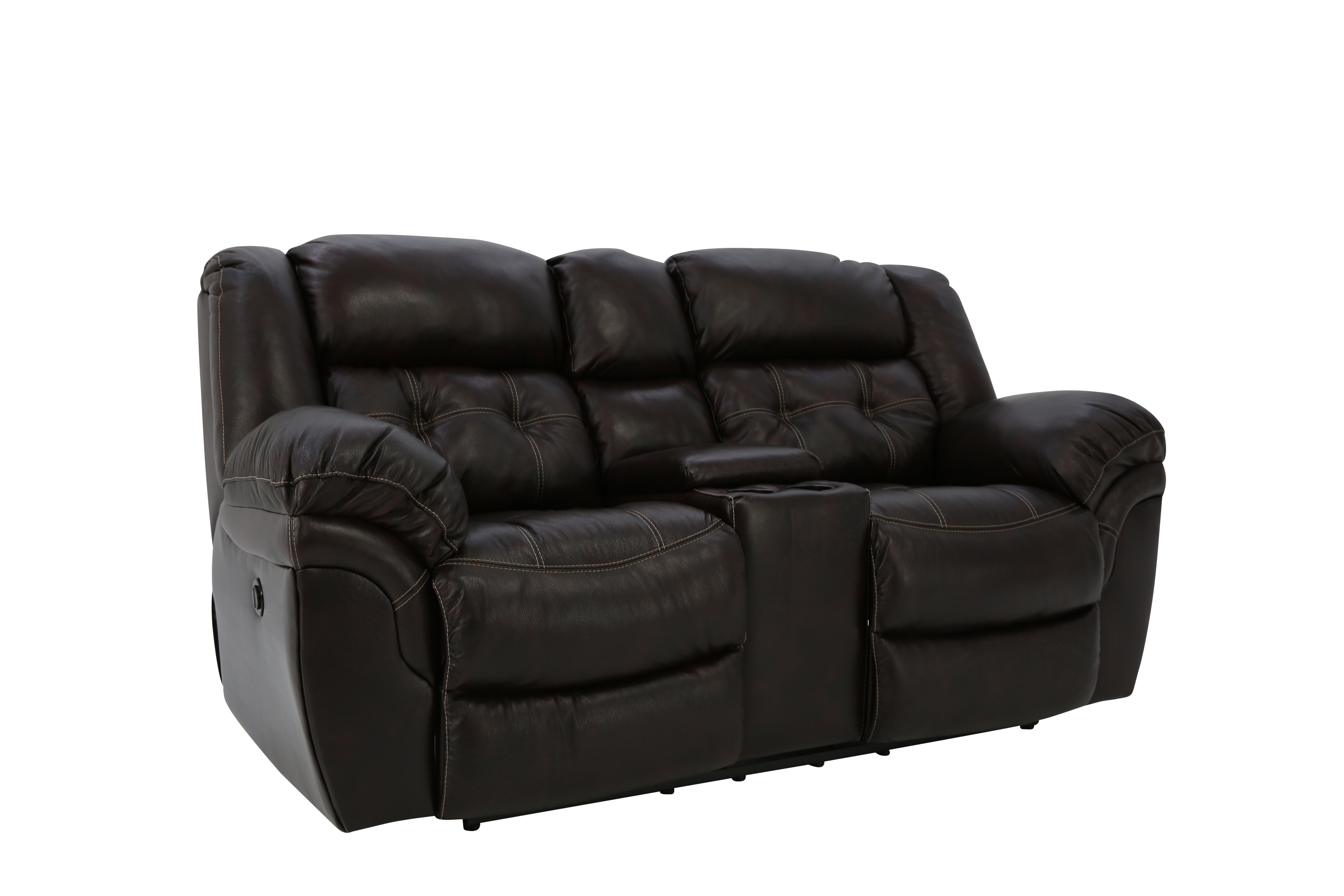 Hudson Leather Power Loveseat With Console - Chocolate