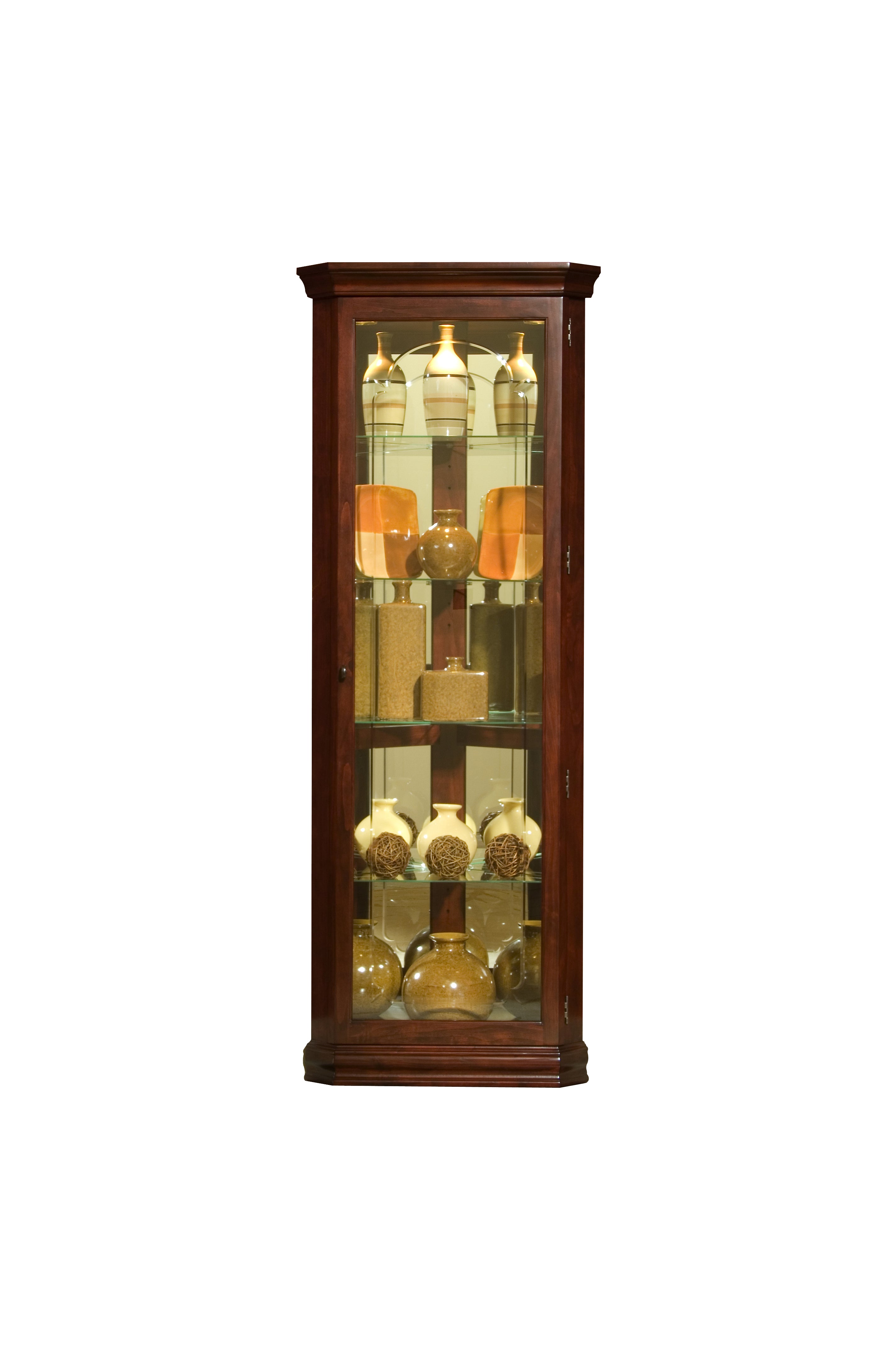 Pulaski Furniture - VICTORIAN CORNER CURIO CABINET - Dark Brown Wood|Glass - Cabinets