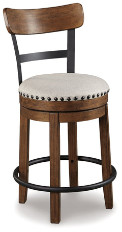 Ashley Furniture - Valebeck 24" Swivel Barstool - Brown - Dark Brown Fabric|Metal|Wood - Stools