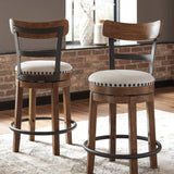 Ashley Furniture - Valebeck 24" Swivel Barstool - Brown - Dark Brown Fabric|Metal|Wood - Stools - Additional View 1