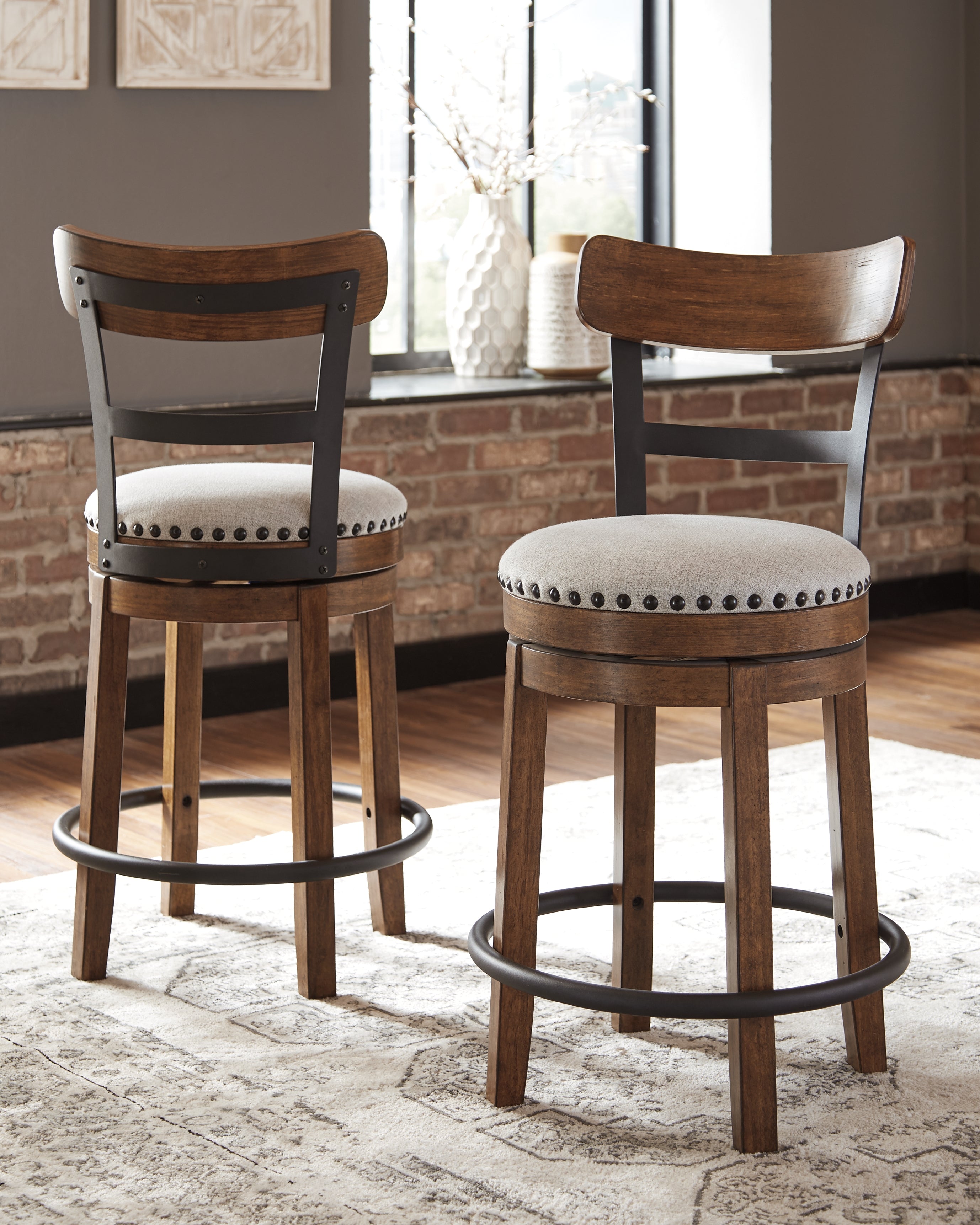 Ashley Furniture - Valebeck 24" Swivel Barstool - Brown - Dark Brown Fabric|Metal|Wood - Stools - Additional View 1