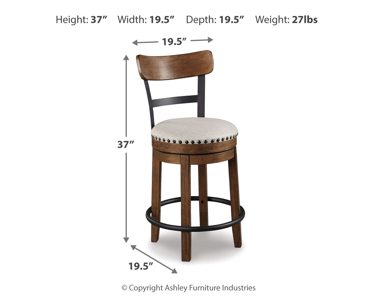 Ashley Furniture - Valebeck 24" Swivel Barstool - Brown - Dark Brown Fabric|Metal|Wood - Stools - Additional View 3