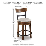 Ashley Furniture - Valebeck 24" Swivel Barstool - Brown - Dark Brown Fabric|Metal|Wood - Stools - Additional View 3