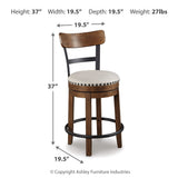 Ashley Furniture - Valebeck 24" Swivel Barstool - Brown - Dark Brown Fabric|Metal|Wood - Stools - Additional View 3