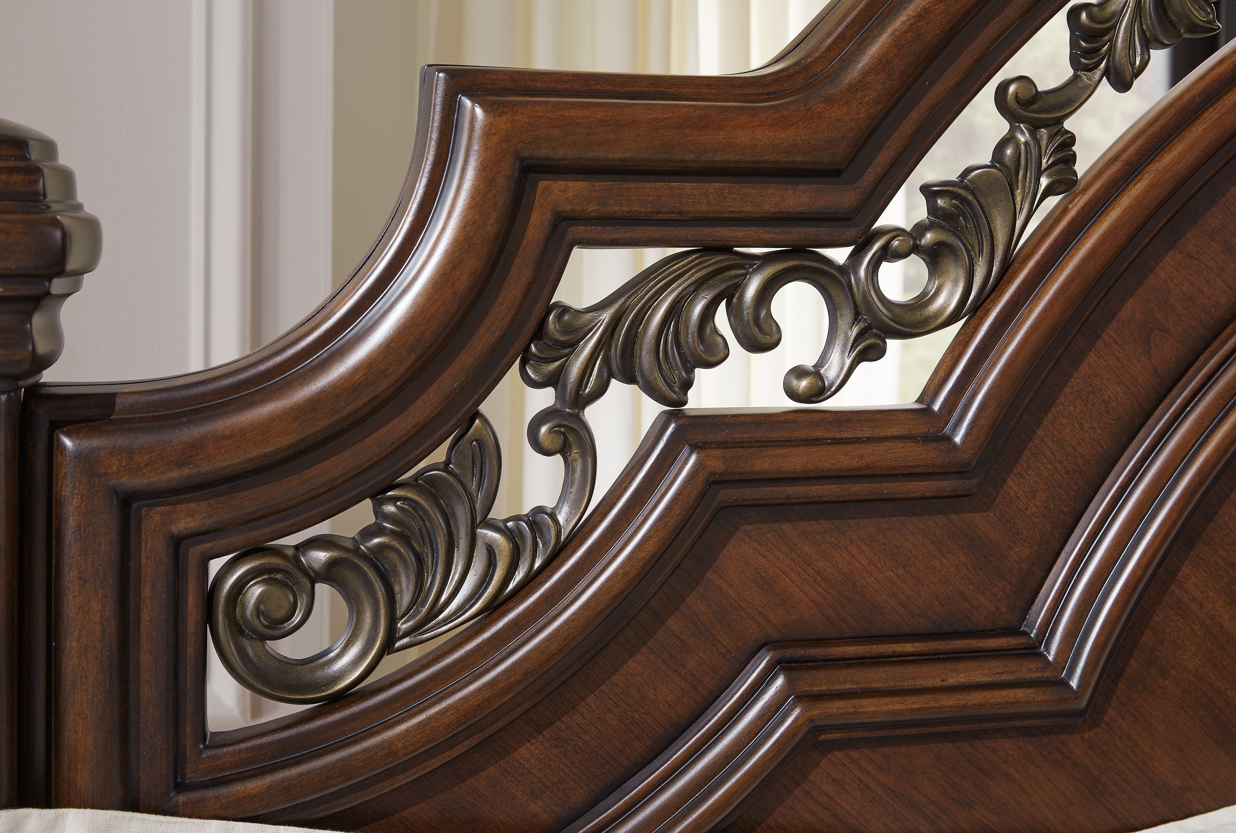 Ashley Furniture - Lavinton King Poster Bed - Brown - Dark Brown Wood - Beds - Additional View 5