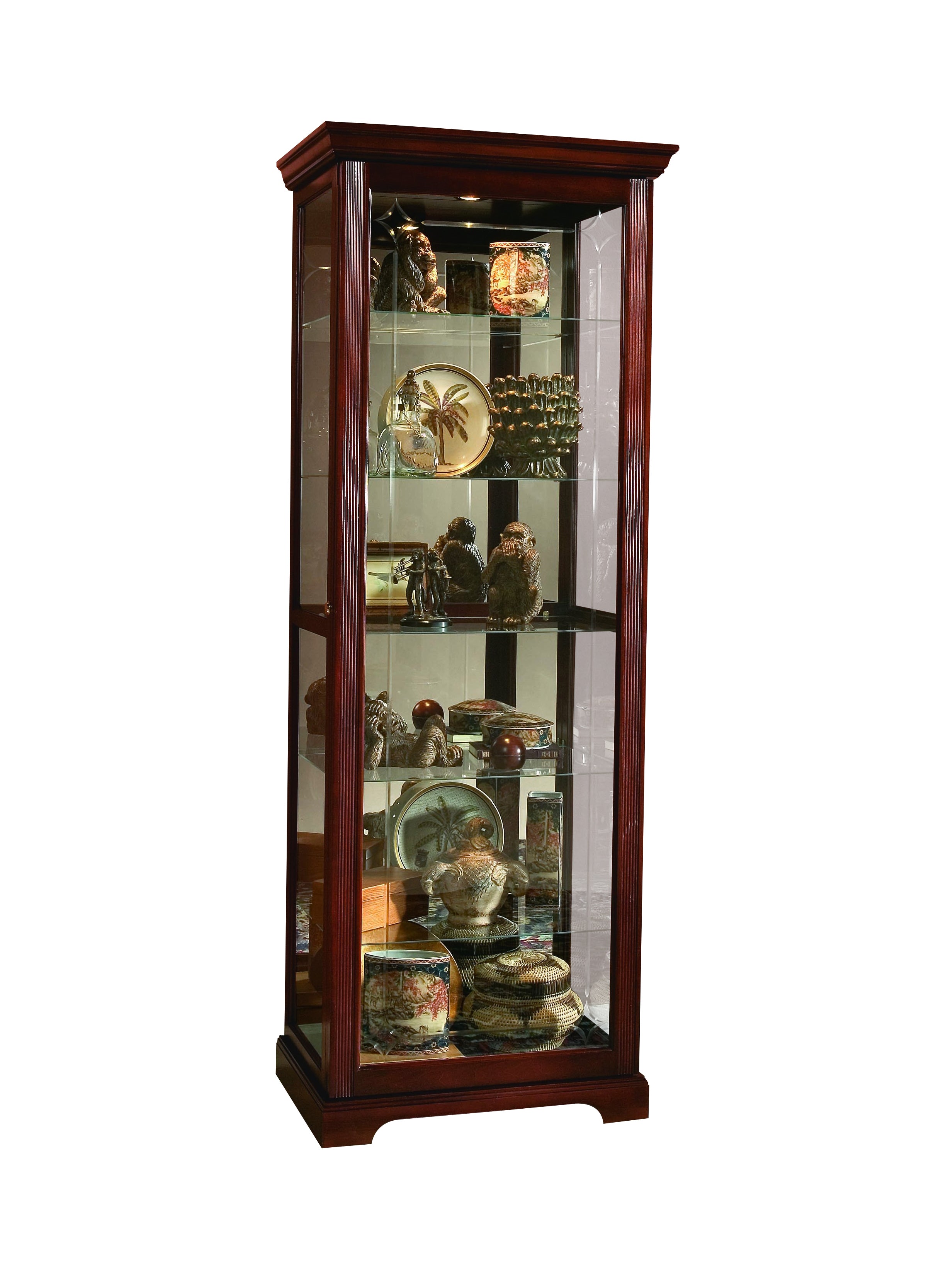 Pulaski Furniture - VICTORIAN CHERRY TWO WAY SLIDING DOOR CURIO CABINET - Dark Brown Wood|Glass - Cabinets