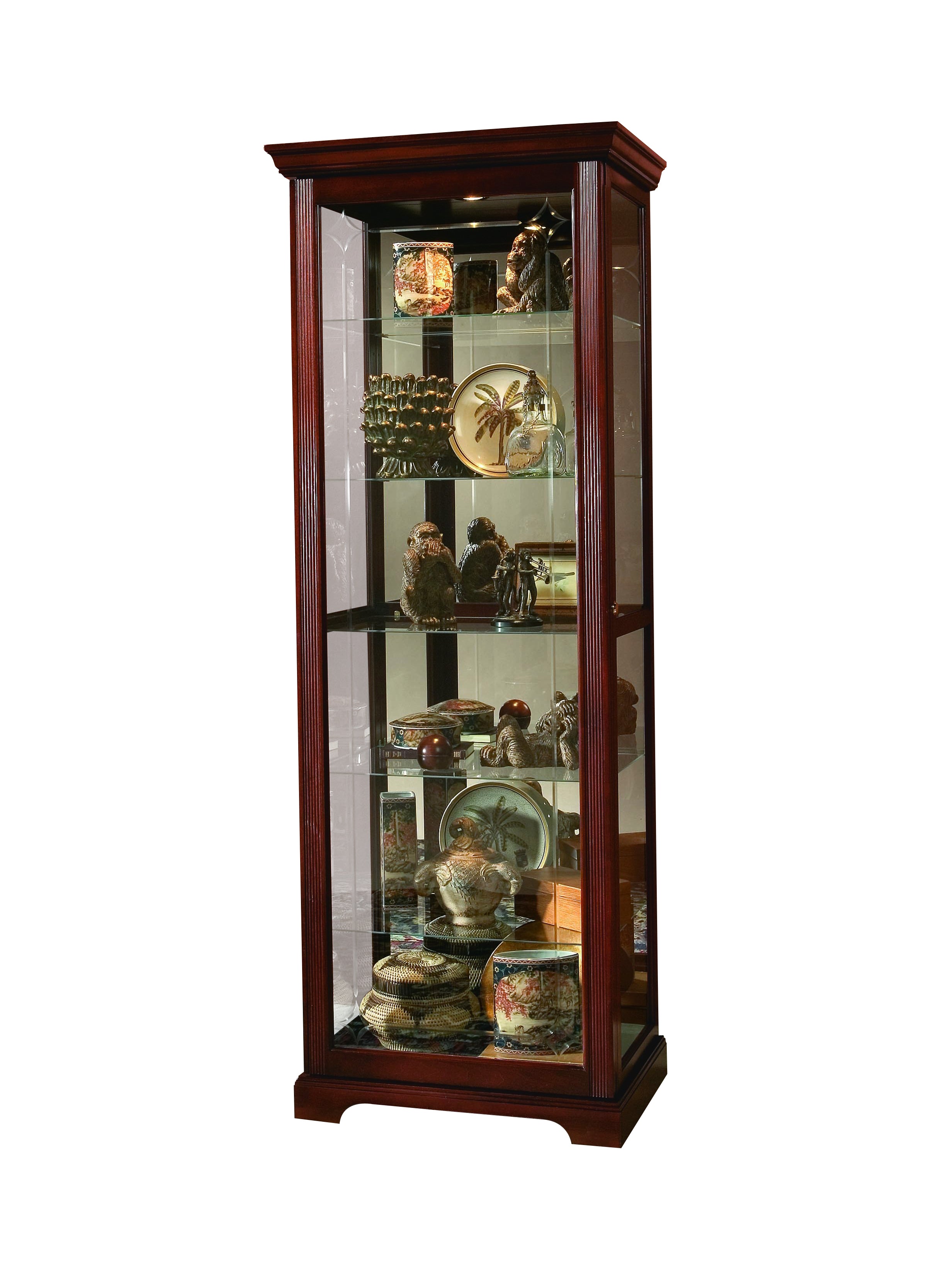 Pulaski Furniture - VICTORIAN CHERRY TWO WAY SLIDING DOOR CURIO CABINET - Dark Brown Wood|Glass - Cabinets - Additional View 1