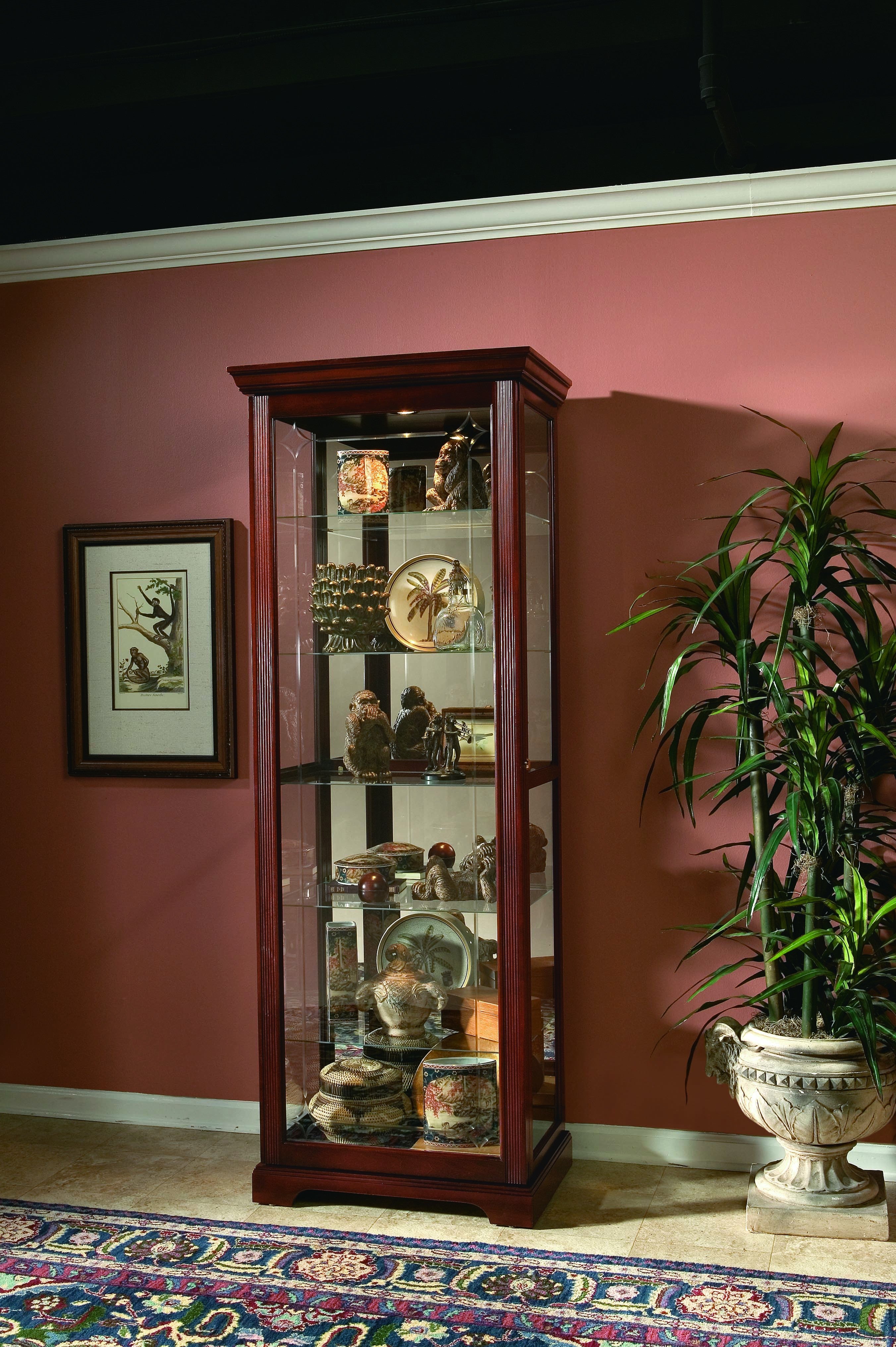 Pulaski Furniture - VICTORIAN CHERRY TWO WAY SLIDING DOOR CURIO CABINET - Dark Brown Wood|Glass - Cabinets - Additional View 5
