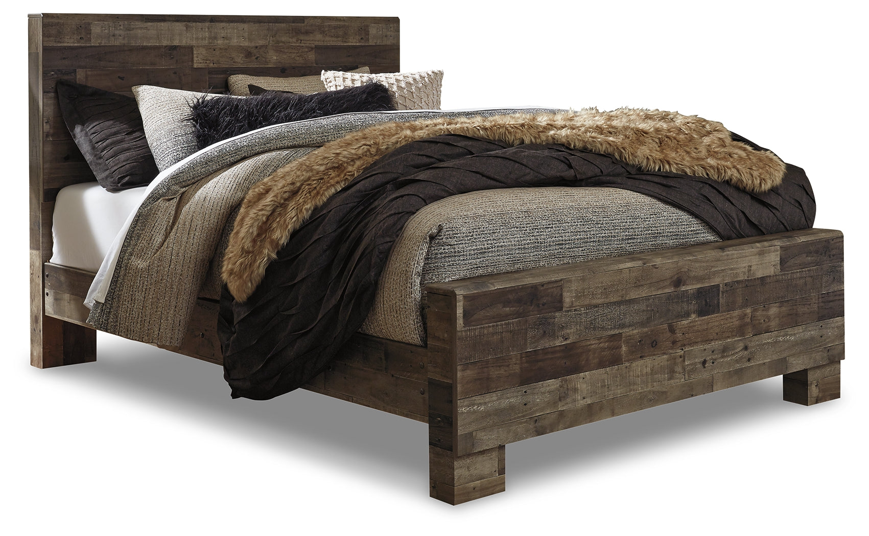 Ashley Furniture - Derekson Queen Panel Bed - Grey - Dark Gray Wood - Beds