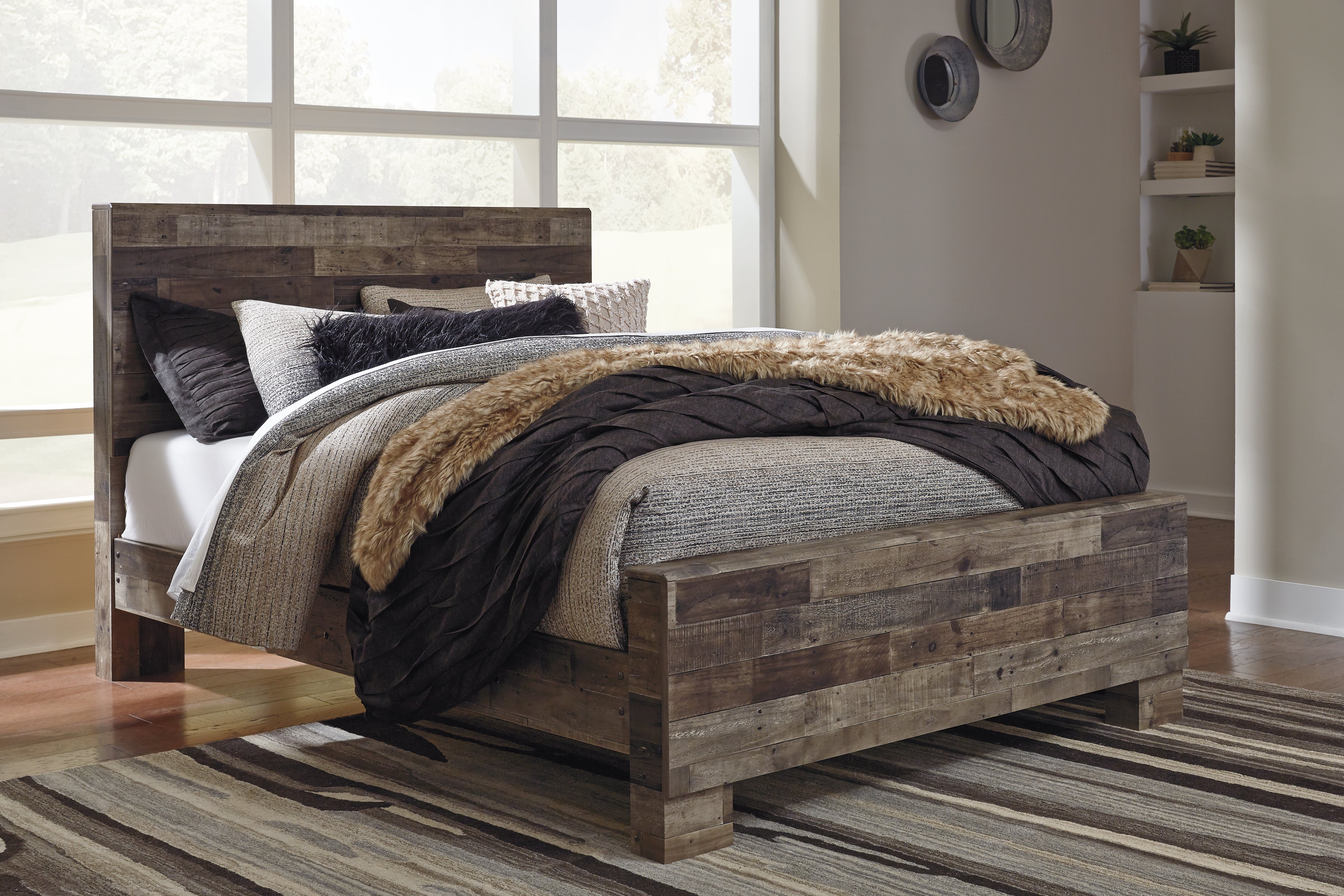 Ashley Furniture - Derekson Queen Panel Bed - Grey - Dark Gray Wood - Beds - Additional View 3