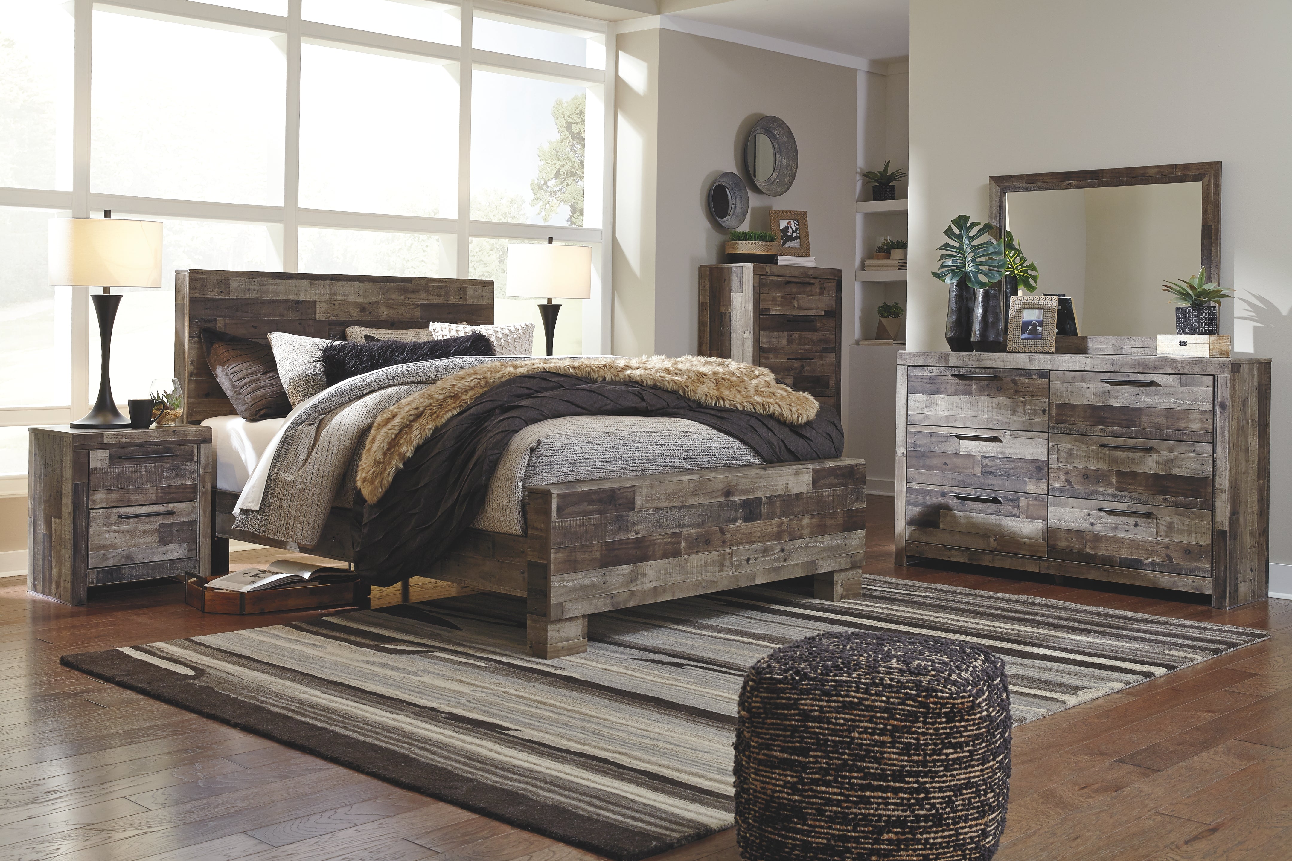 Ashley Furniture - Derekson Queen Panel Bed - Grey - Dark Gray Wood - Beds - Additional View 4