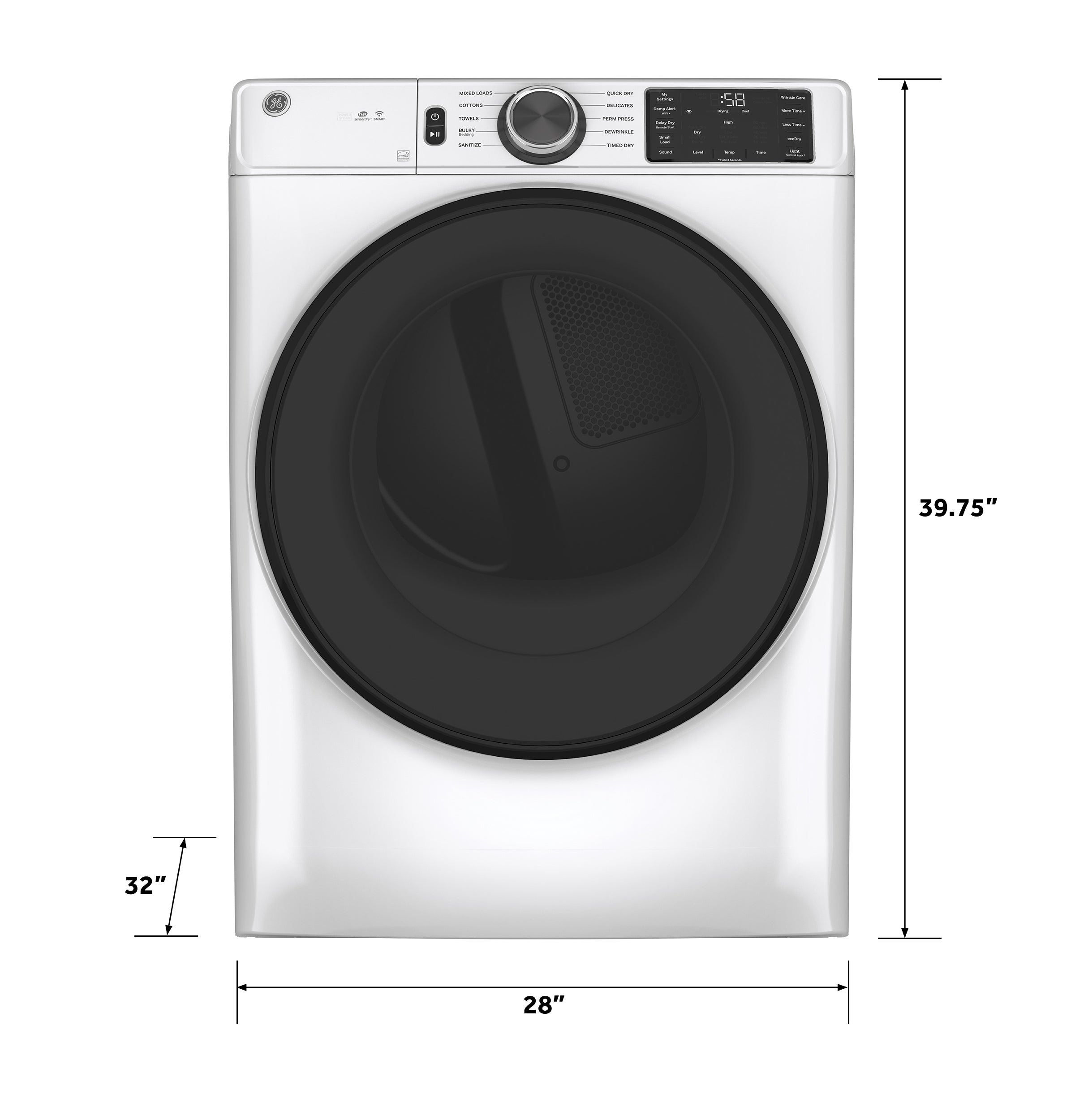 GE WHITE 7.8CU FRONT LOAD DRYER - White|Black - Dryers - Additional View 32