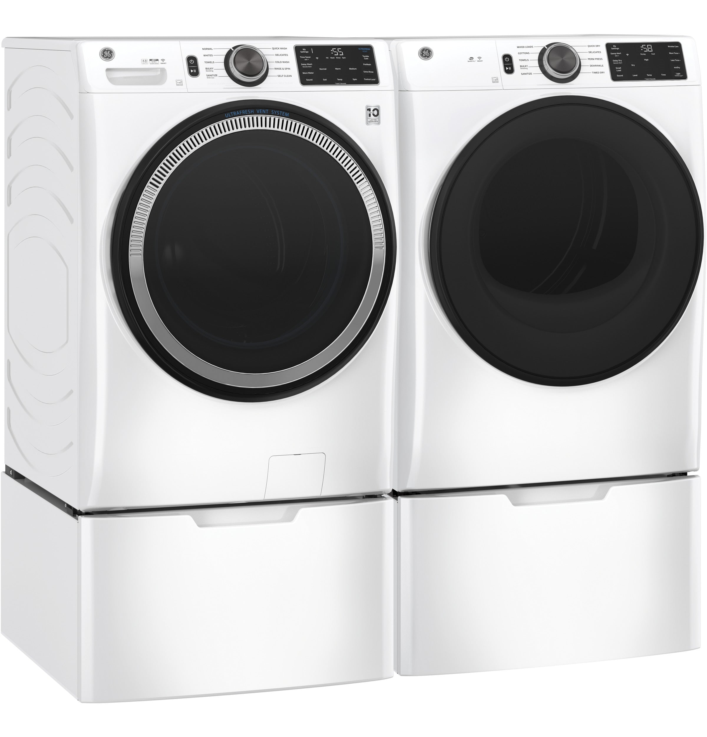 GE WHITE 7.8CU FRONT LOAD DRYER - White|Black - Dryers - Additional View 7