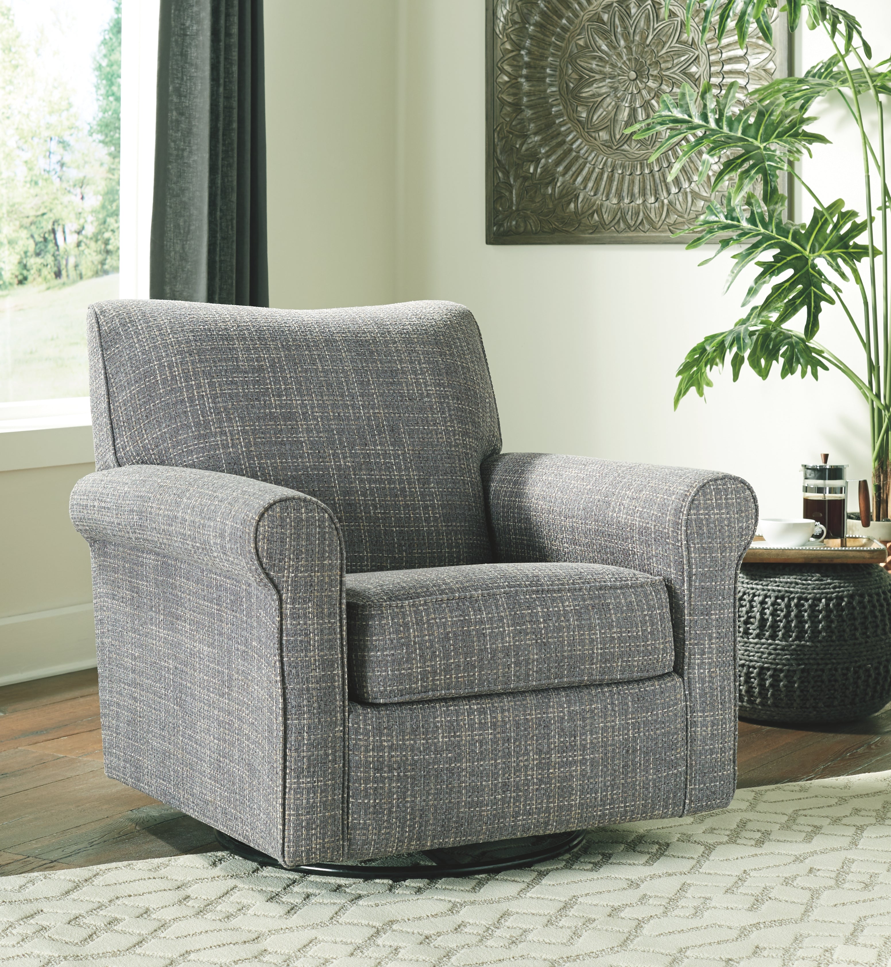 Ashley Furniture - RENLEY GRAY SWIVEL GLIDER CHAIR - Pearl Silver Fabric - Chairs - Additional View 1