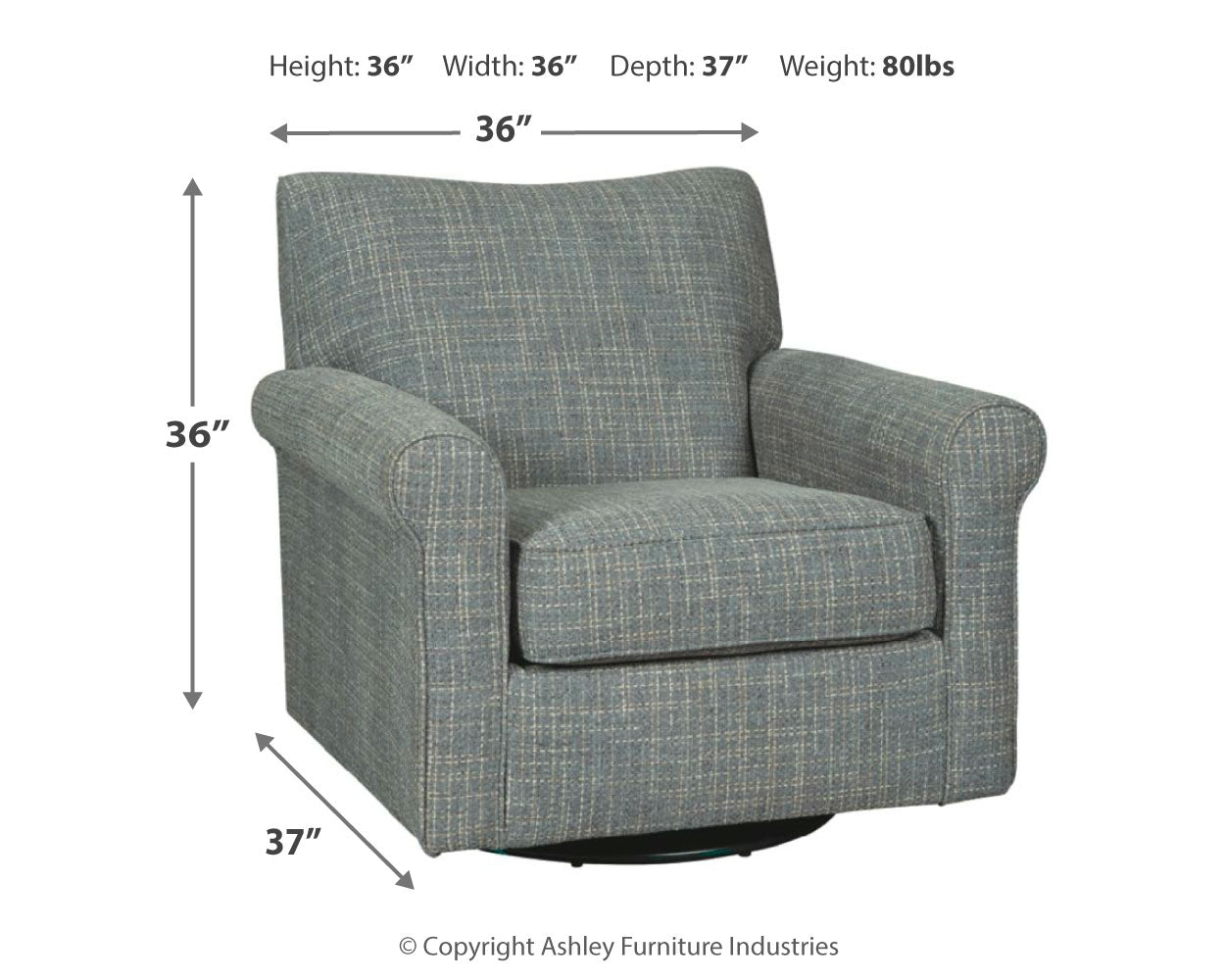 Ashley Furniture - RENLEY GRAY SWIVEL GLIDER CHAIR - Pearl Silver Fabric - Chairs - Additional View 3