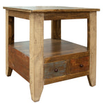 International Furniture Direct - ANTIQUE 2 DRAWER END TABLE - Light Brown Wood - Tables