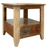 International Furniture Direct - ANTIQUE 2 DRAWER END TABLE - Light Brown Wood - Tables