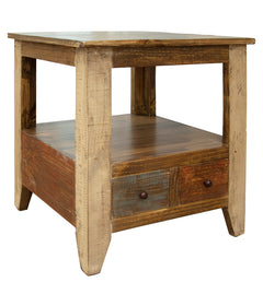 International Furniture Direct - ANTIQUE 2 DRAWER END TABLE - Light Brown Wood - Tables