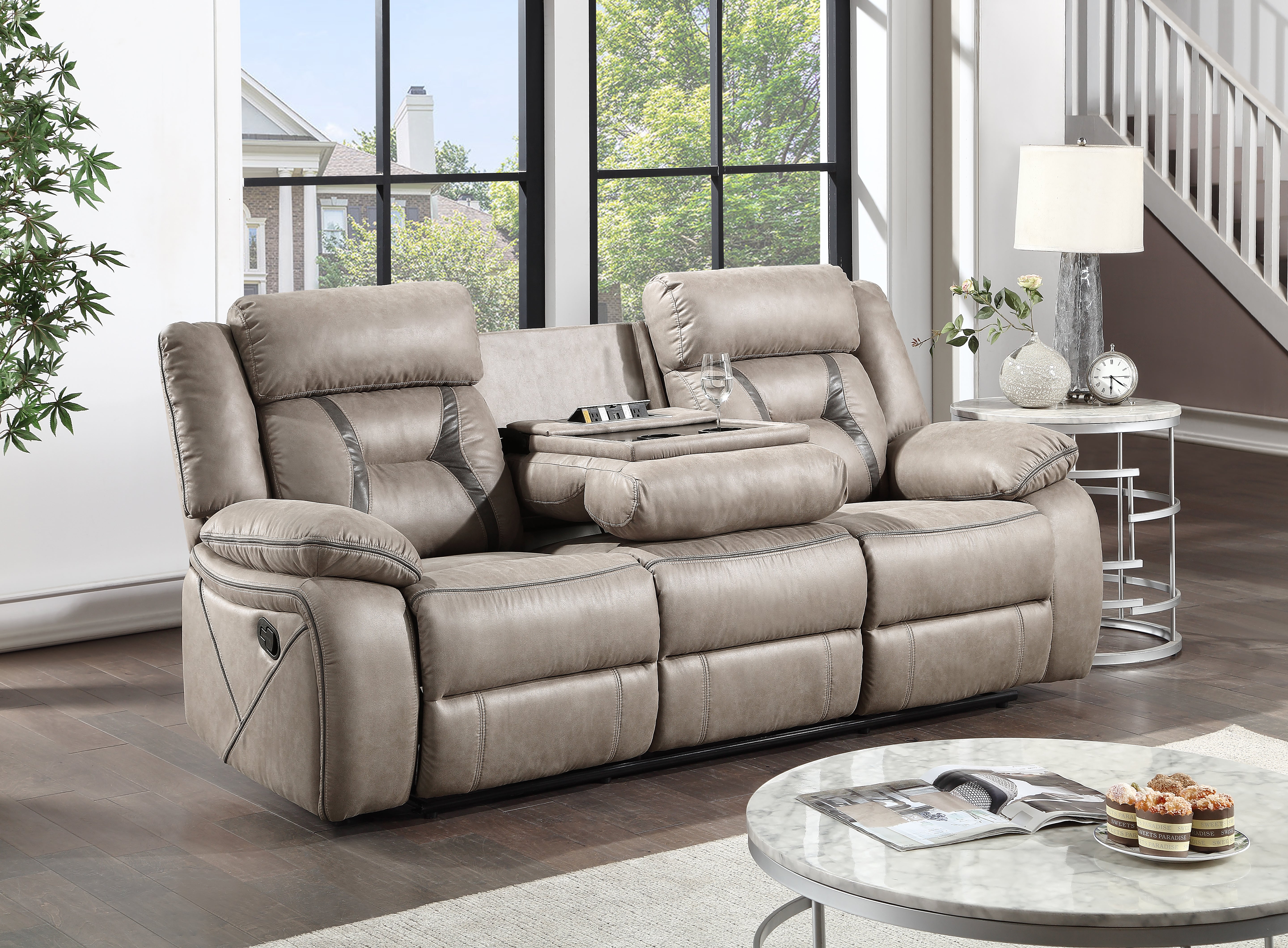 Steve Silver Furniture - TYSON RECLINING GLIDER LOVESEAT - Dark Gray Faux Leather - Loveseats - Additional View 3