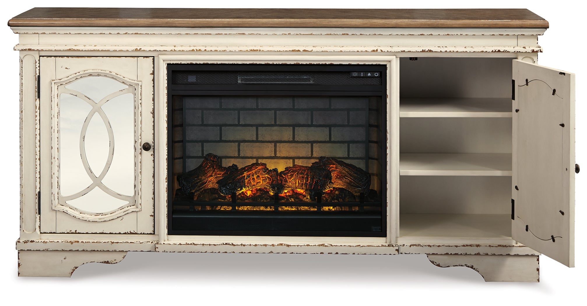 Ashley Furniture - REALYN 74" TV STAND WITH FIREPLACE - White|Black Glass|Wood - TV Stands - Additional View 2