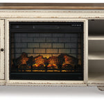 Ashley Furniture - REALYN 74" TV STAND WITH FIREPLACE - White|Black Glass|Wood - TV Stands - Additional View 2