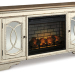 Ashley Furniture - REALYN 74" TV STAND WITH FIREPLACE - White|Black Glass|Wood - TV Stands
