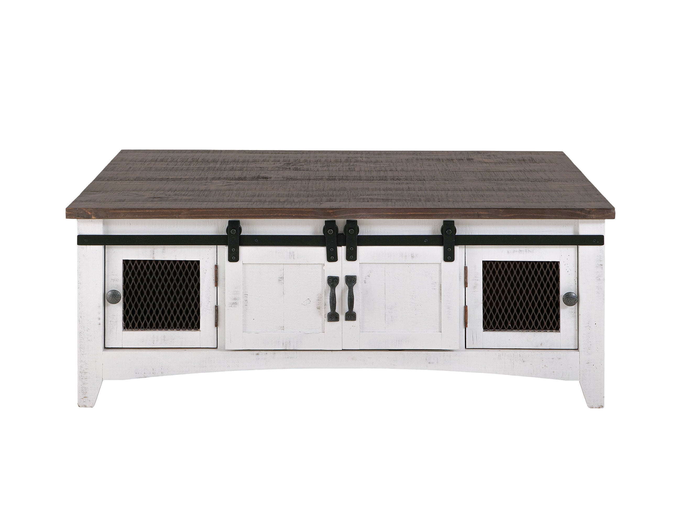 International Furniture Direct - PUEBLO WHITE COCKTAIL TABLE - White|Dark Brown Wood - Tables - Additional View 1