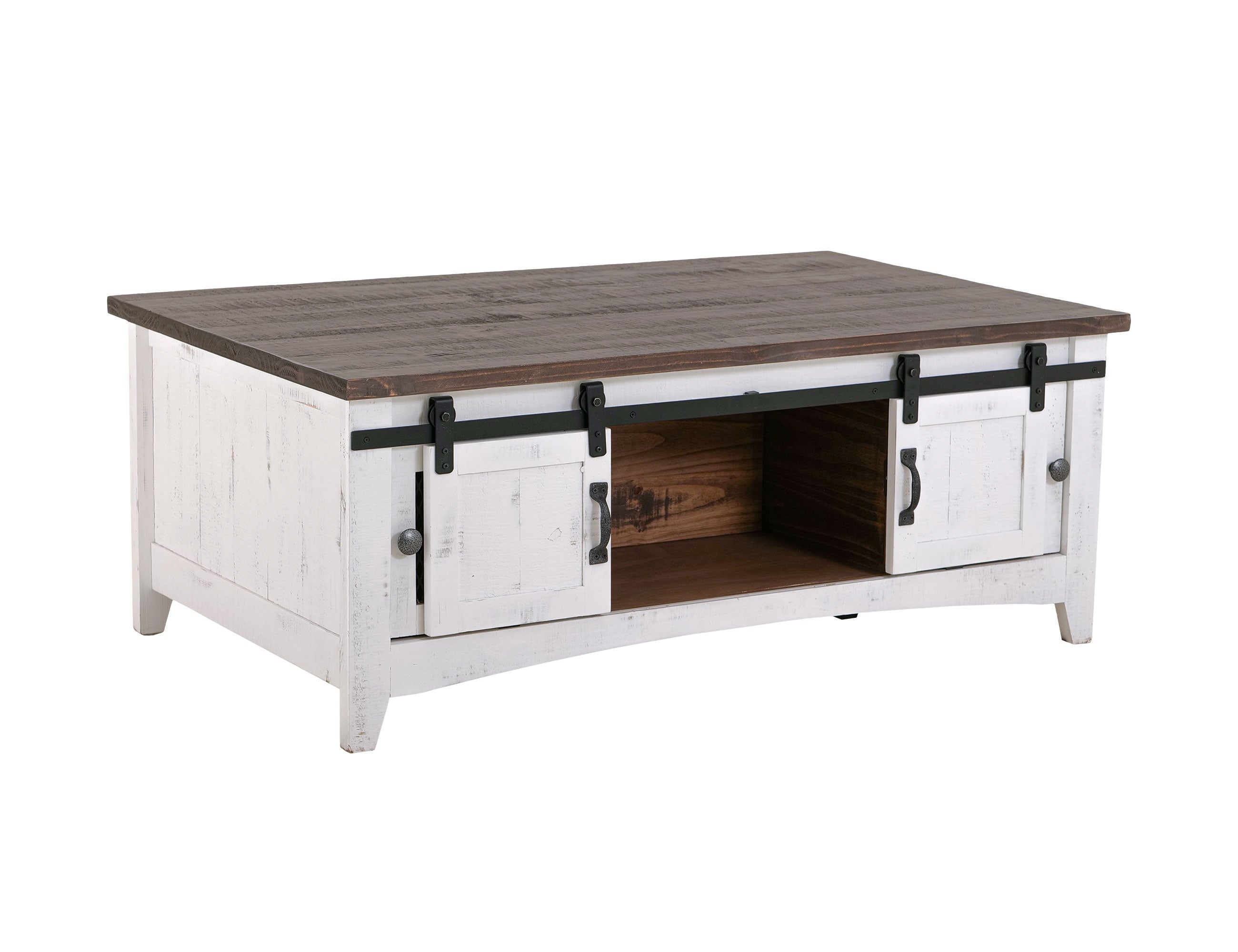 International Furniture Direct - PUEBLO WHITE COCKTAIL TABLE - White|Dark Brown Wood - Tables - Additional View 3