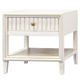 White nightstand with a drawer and shelf on a white background
