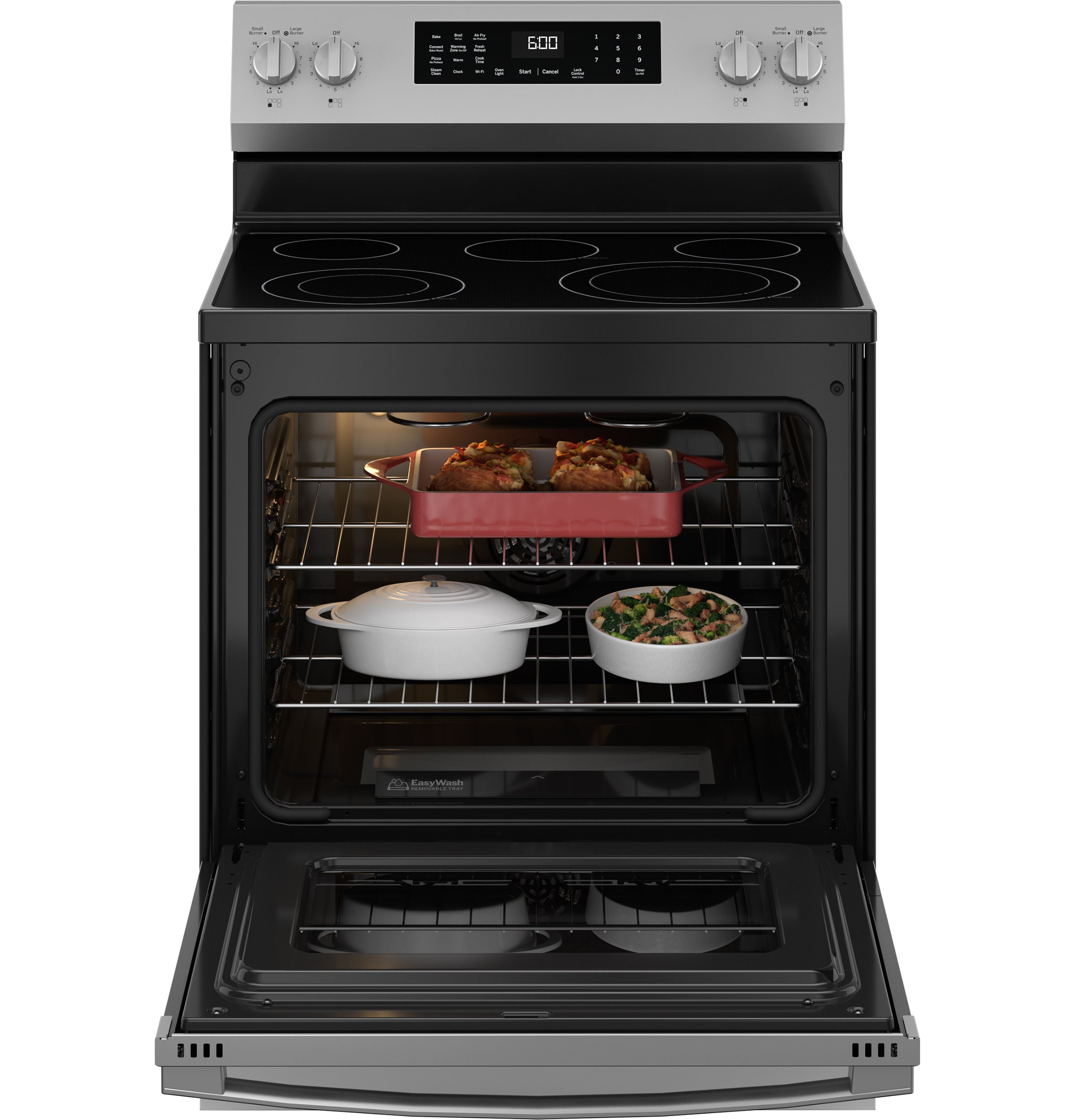 GE STAINLESS STEEL ELECTRIC CONVECTION WITH AIR FRY RANGE - Pearl Silver|Black - Ranges - Additional View 3