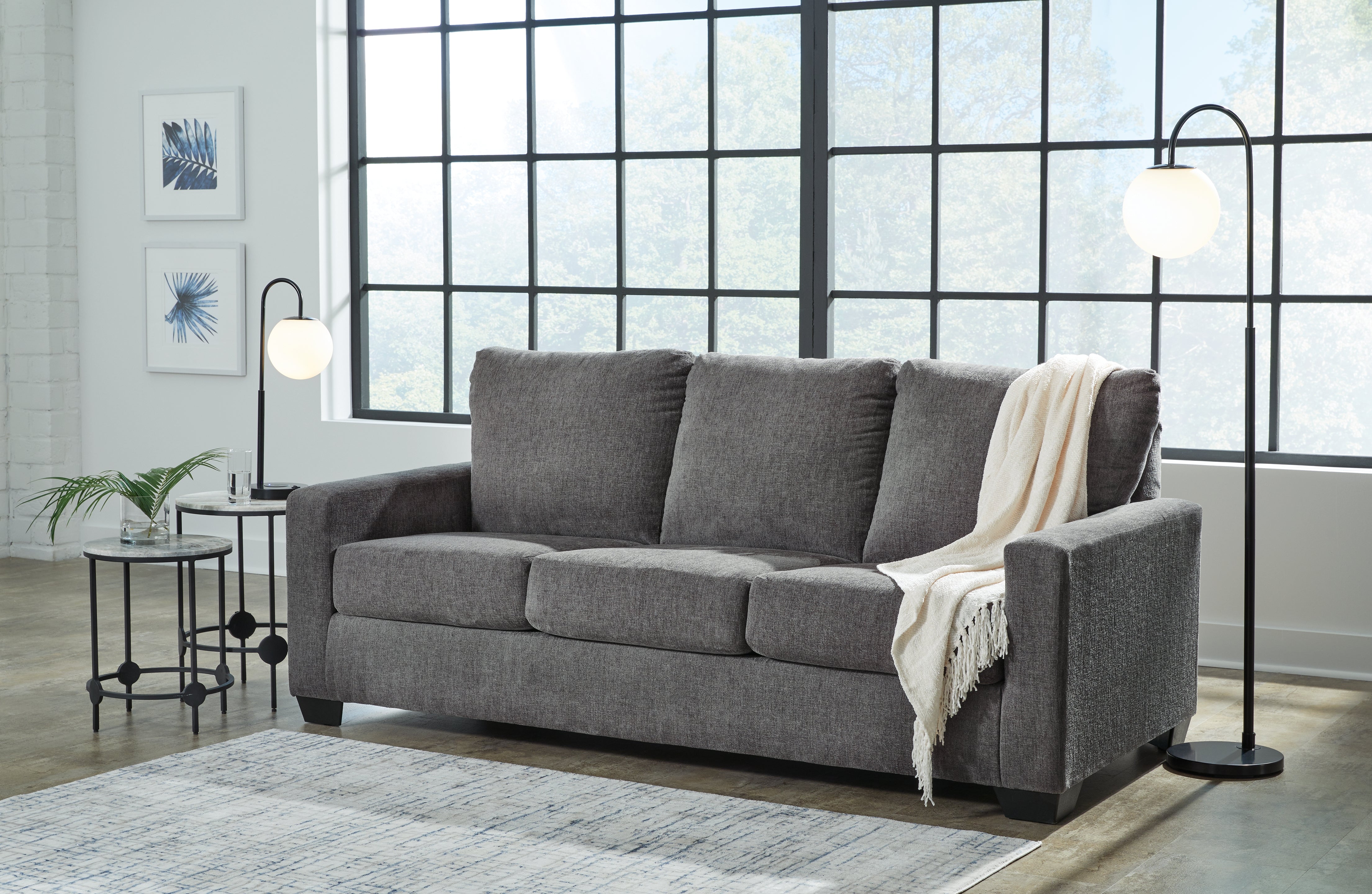 Ashley Furniture - Rannis Queen Sleeper - Pewter - Dark Gray Fabric - Sofas - Additional View 2