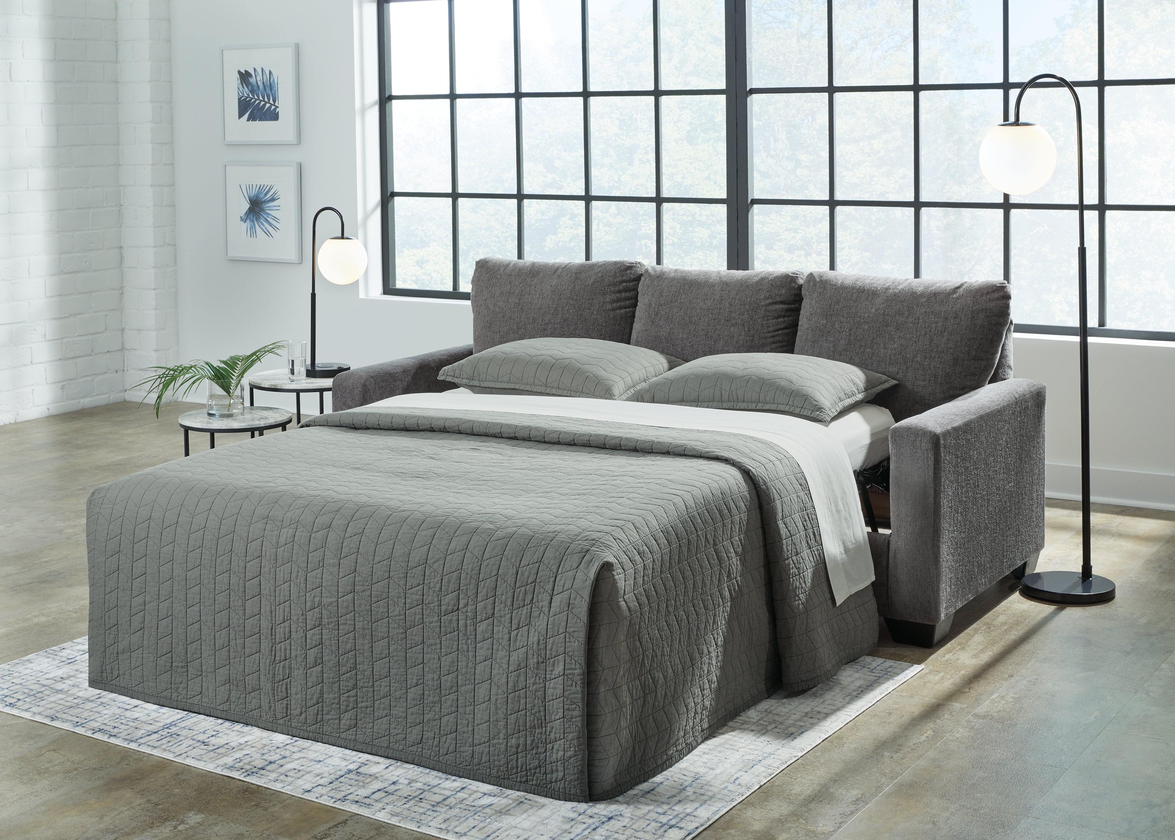 Ashley Furniture - Rannis Queen Sleeper - Pewter - Dark Gray Fabric - Sofas - Additional View 7