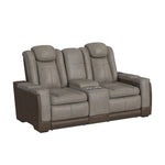 Elements International - LANTANA ROCKY GREY/BROWN 2P POWER LOVESEAT - Gray Faux Leather - Loveseats