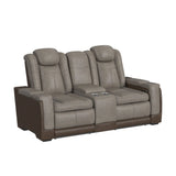 Elements International - LANTANA ROCKY GREY/BROWN 2P POWER LOVESEAT - Gray Faux Leather - Loveseats