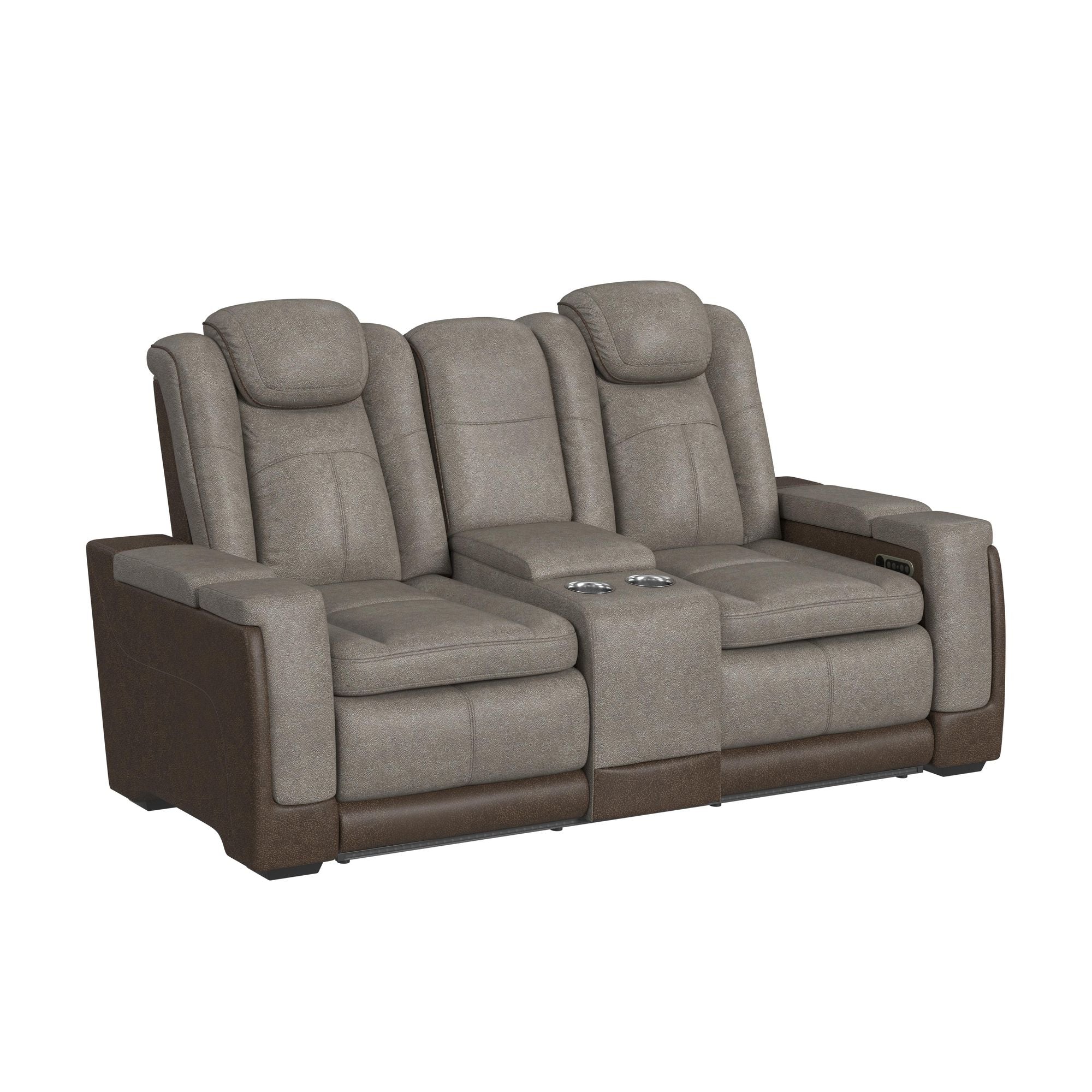 Elements International - LANTANA ROCKY GREY/BROWN 2P POWER LOVESEAT - Gray Faux Leather - Loveseats