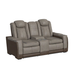 Elements International - LANTANA ROCKY GREY/BROWN 2P POWER LOVESEAT - Gray Faux Leather - Loveseats