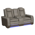 Elements International - LANTANA ROCKY GREY/BROWN 2P POWER LOVESEAT - Gray Faux Leather - Loveseats - Additional View 1