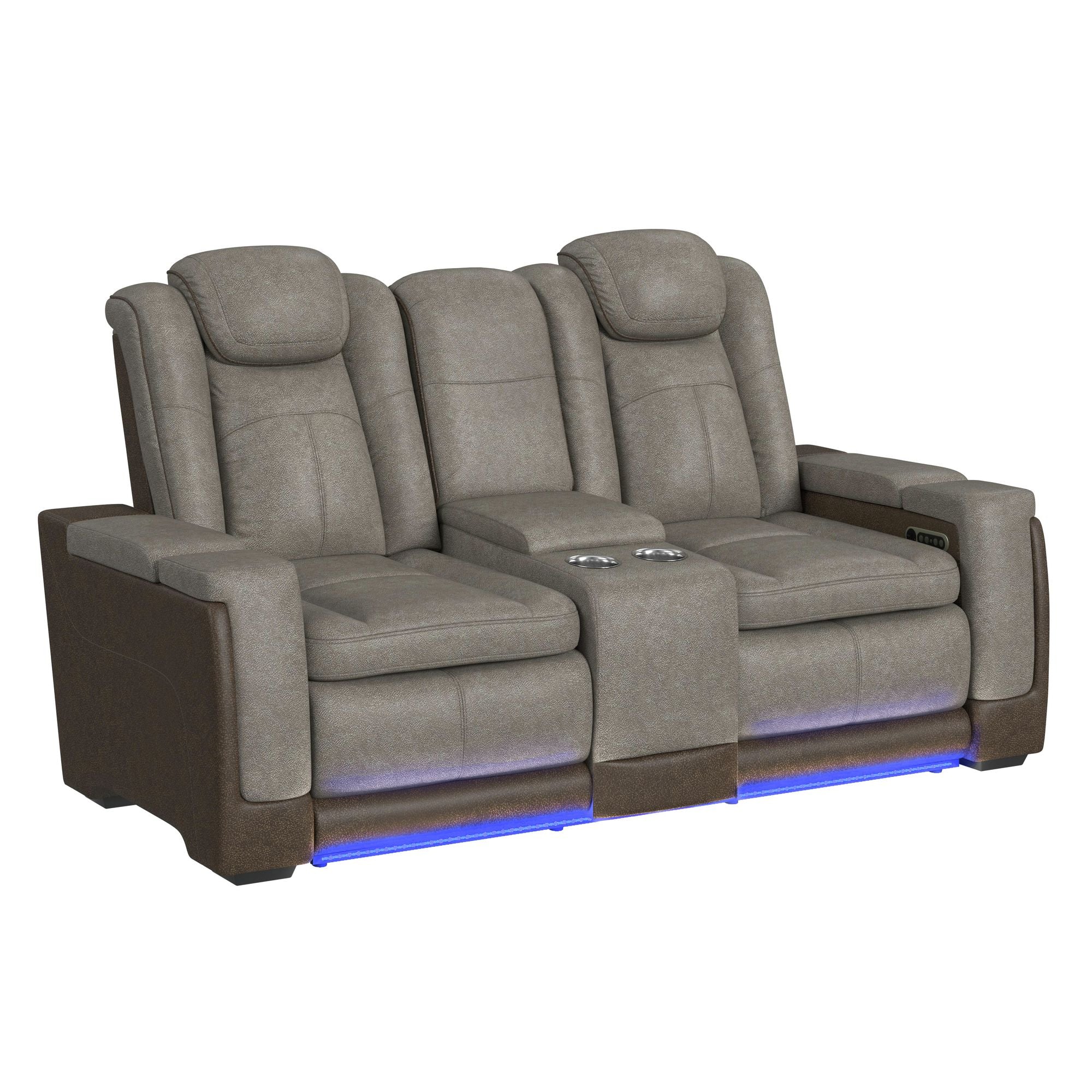 Elements International - LANTANA ROCKY GREY/BROWN 2P POWER LOVESEAT - Gray Faux Leather - Loveseats - Additional View 1