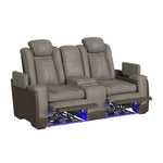 Elements International - LANTANA ROCKY GREY/BROWN 2P POWER LOVESEAT - Gray Faux Leather - Loveseats - Additional View 2