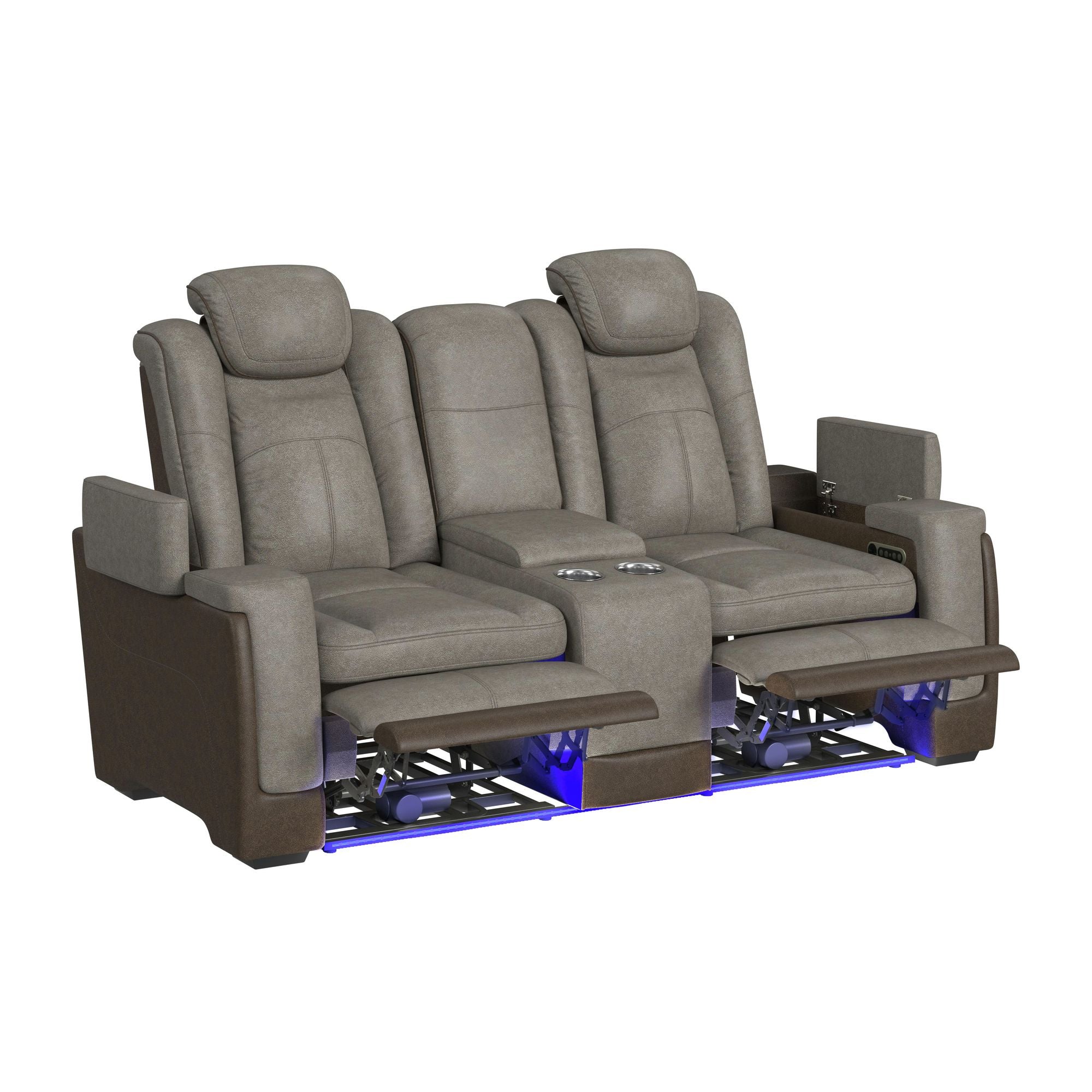 Elements International - LANTANA ROCKY GREY/BROWN 2P POWER LOVESEAT - Gray Faux Leather - Loveseats - Additional View 2