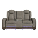 Elements International - LANTANA ROCKY GREY/BROWN 2P POWER LOVESEAT - Gray Faux Leather - Loveseats - Additional View 3