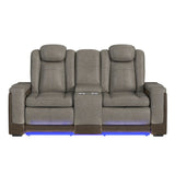 Elements International - LANTANA ROCKY GREY/BROWN 2P POWER LOVESEAT - Gray Faux Leather - Loveseats - Additional View 3